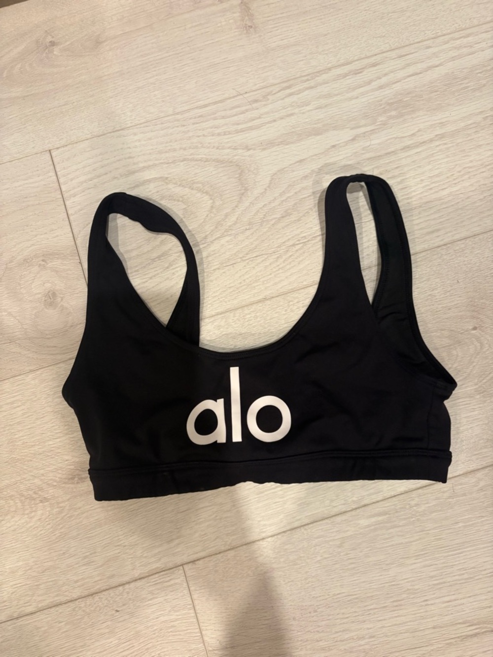 ALO Yoga Black Sports Bra with White Logo